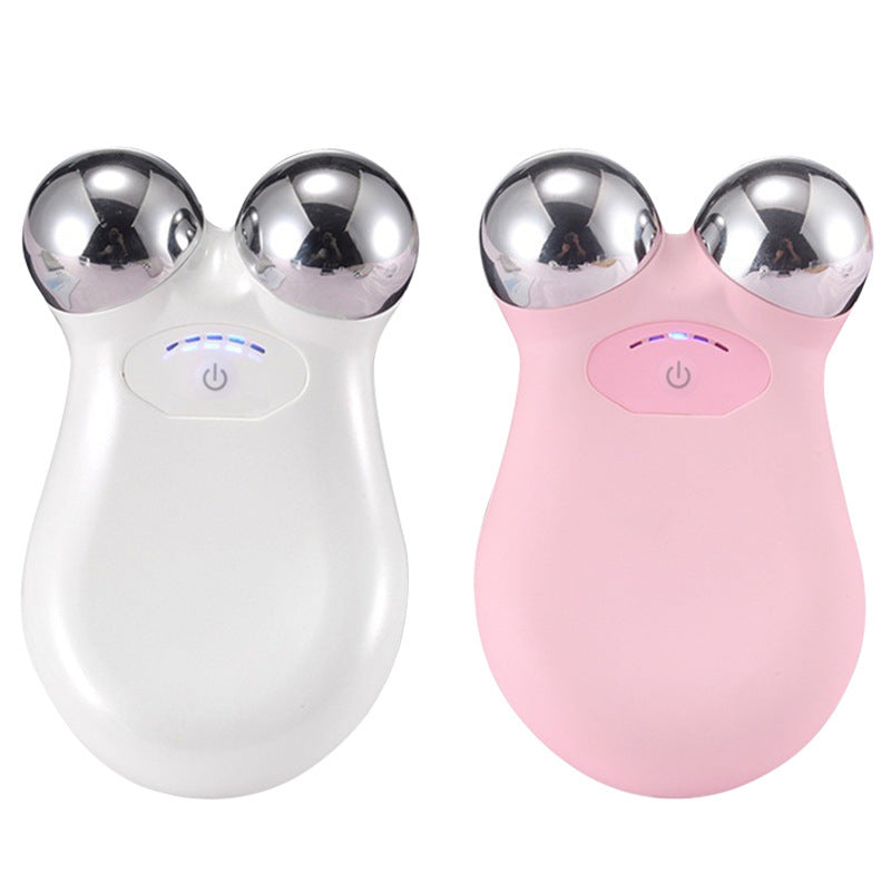 White and pink handheld massagers with silver heads on a white background